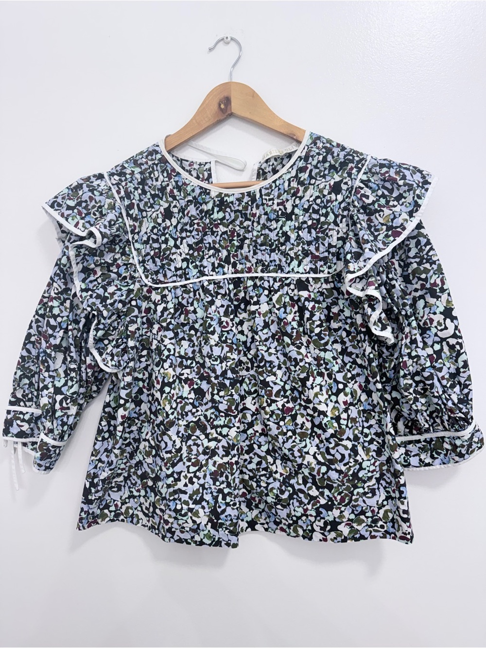 Marie Oliver Floral Ruffle Long-Sleeve Top - Black/White Multicolor